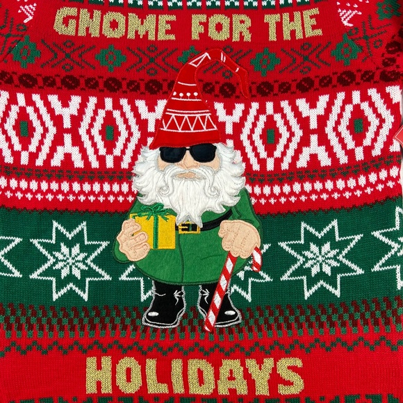 Ugly Christmas Sweater Mens MEDIUM 38-40 Holiday Time Gnome Party Tacky Novelty - Picture 2 of 11